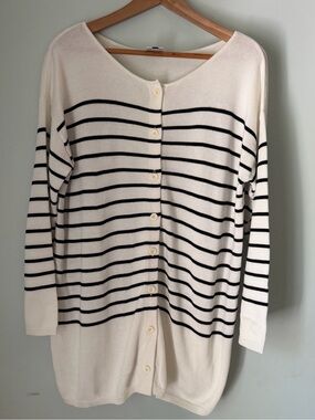 Cabi Style 6164 Nautical Stripe Button Front Sweater Small Coastal Knit